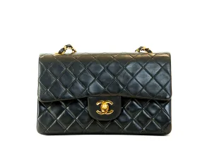 Chanel Vintage Lambskin Small Classic Double Flap Bag Black