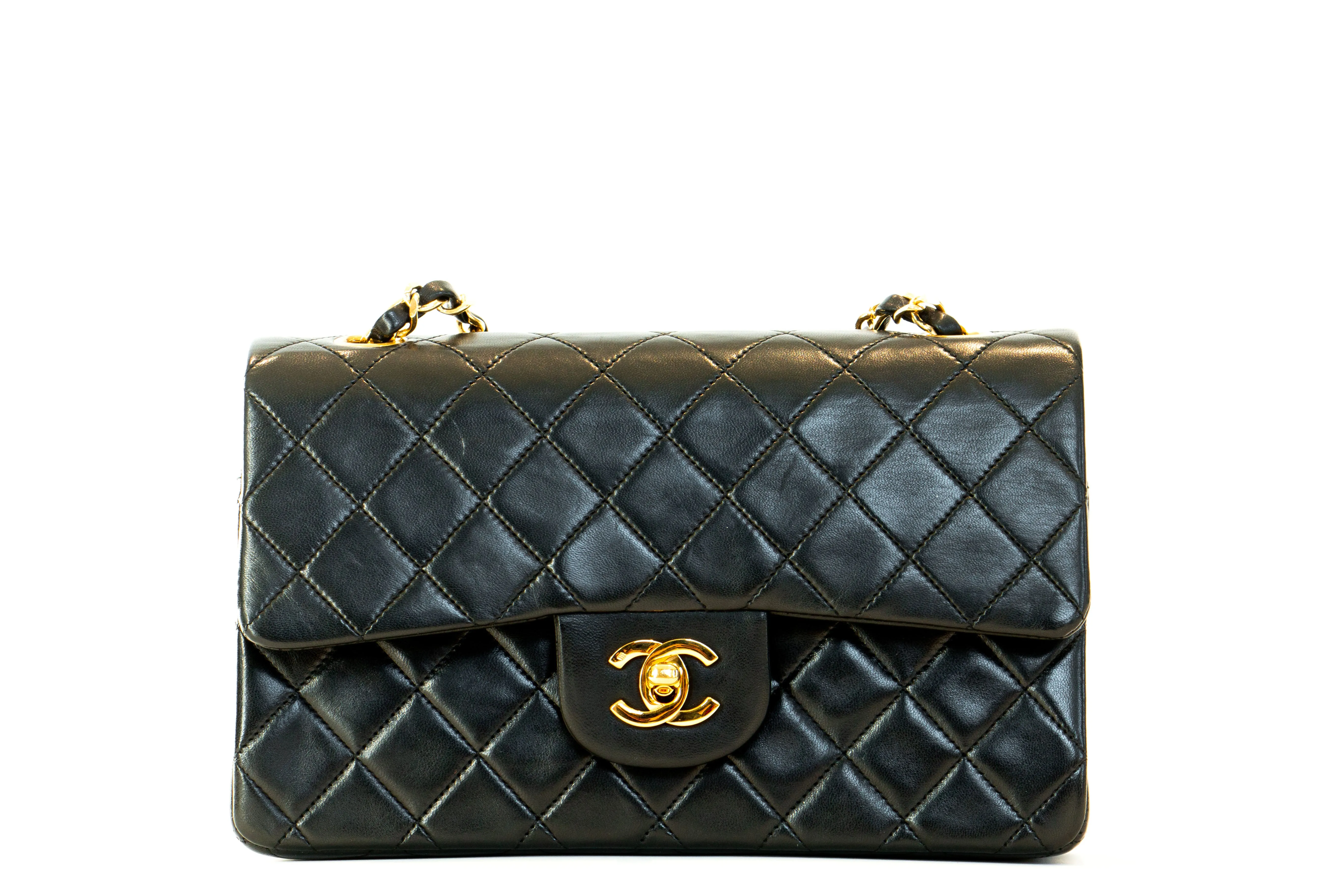 Chanel Vintage Lambskin Small Classic Double Flap Bag Black