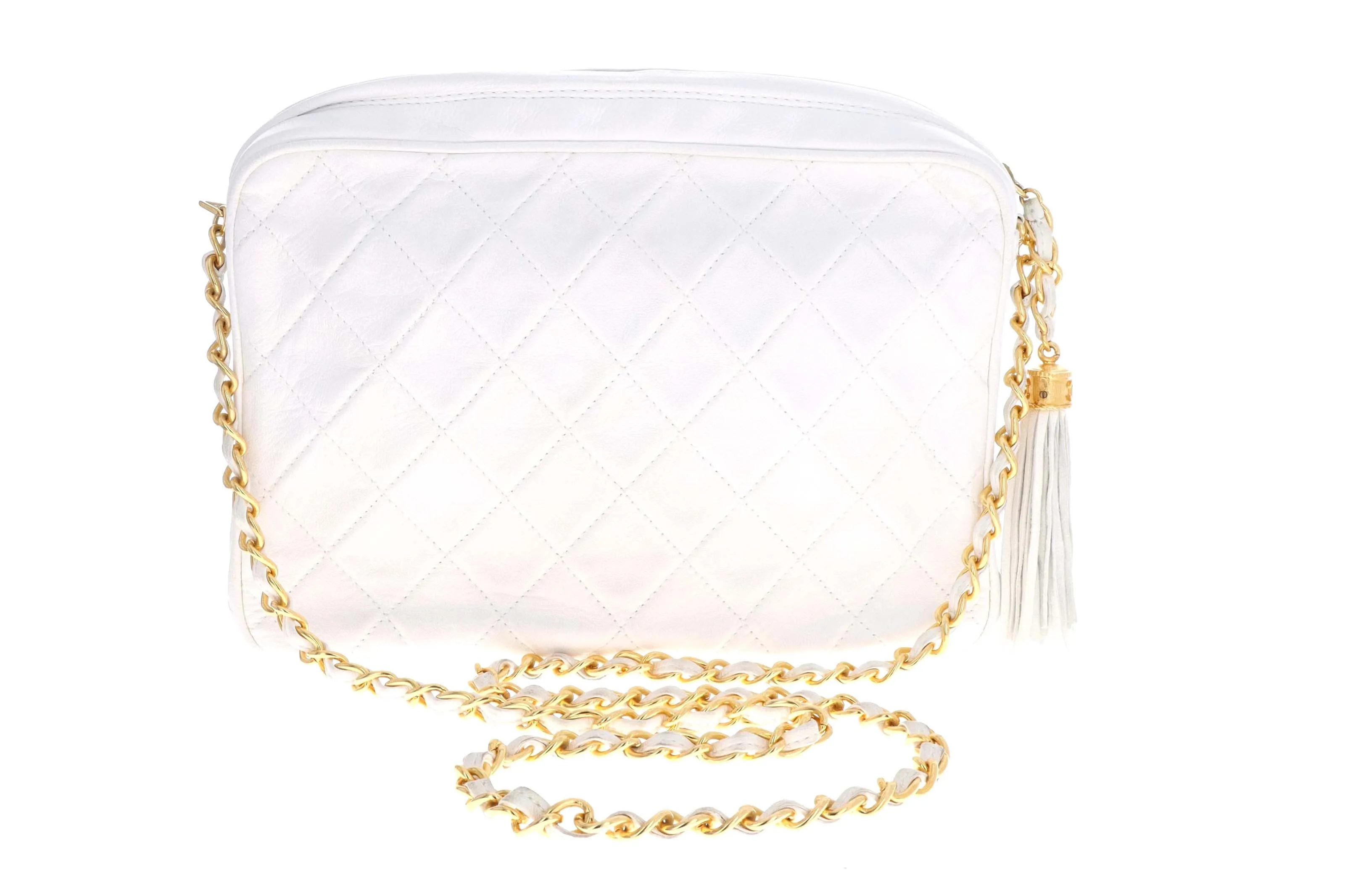 Chanel White Lambskin Pocket Camera Bag Medium
