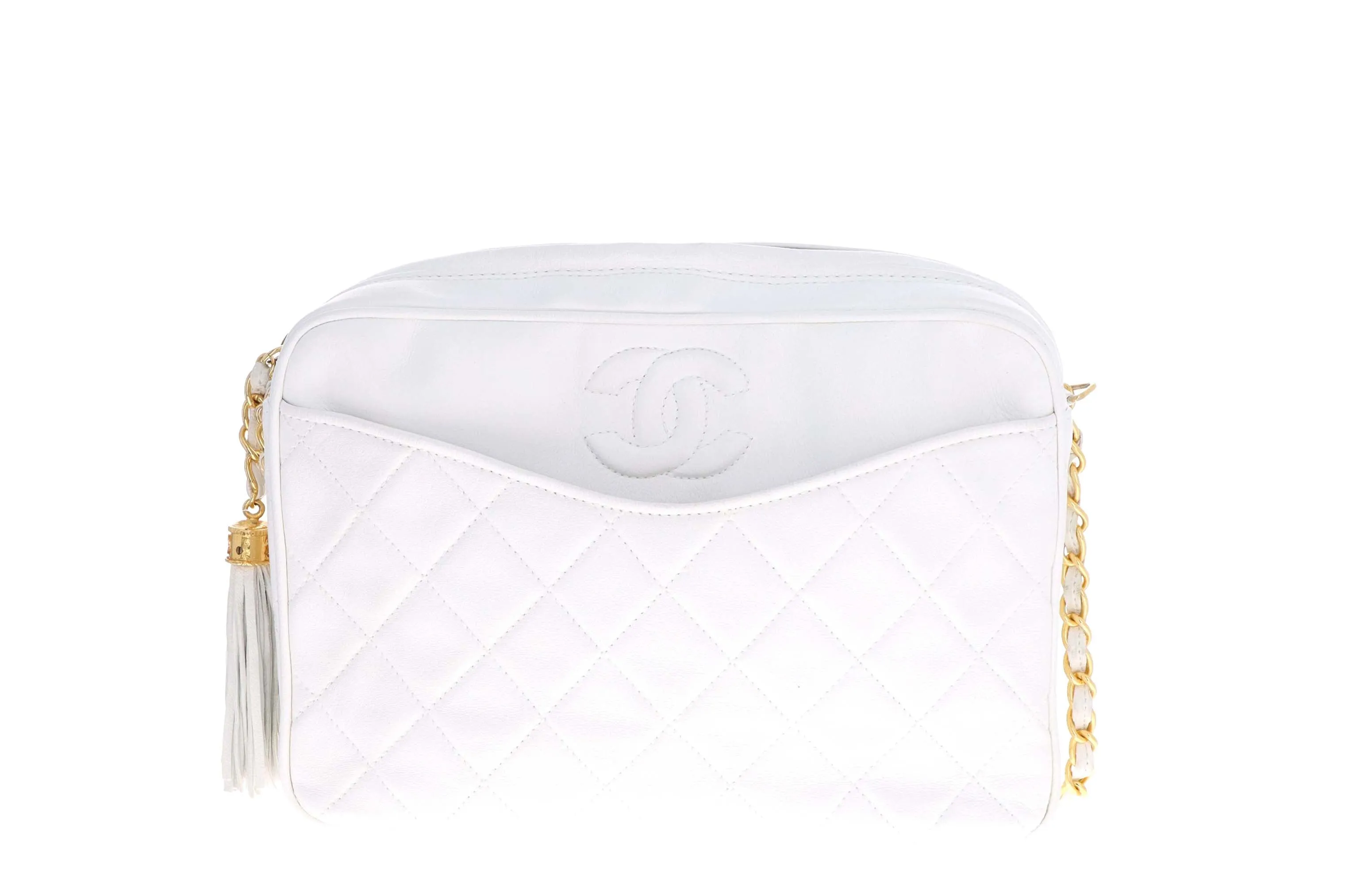 Chanel White Lambskin Pocket Camera Bag Medium