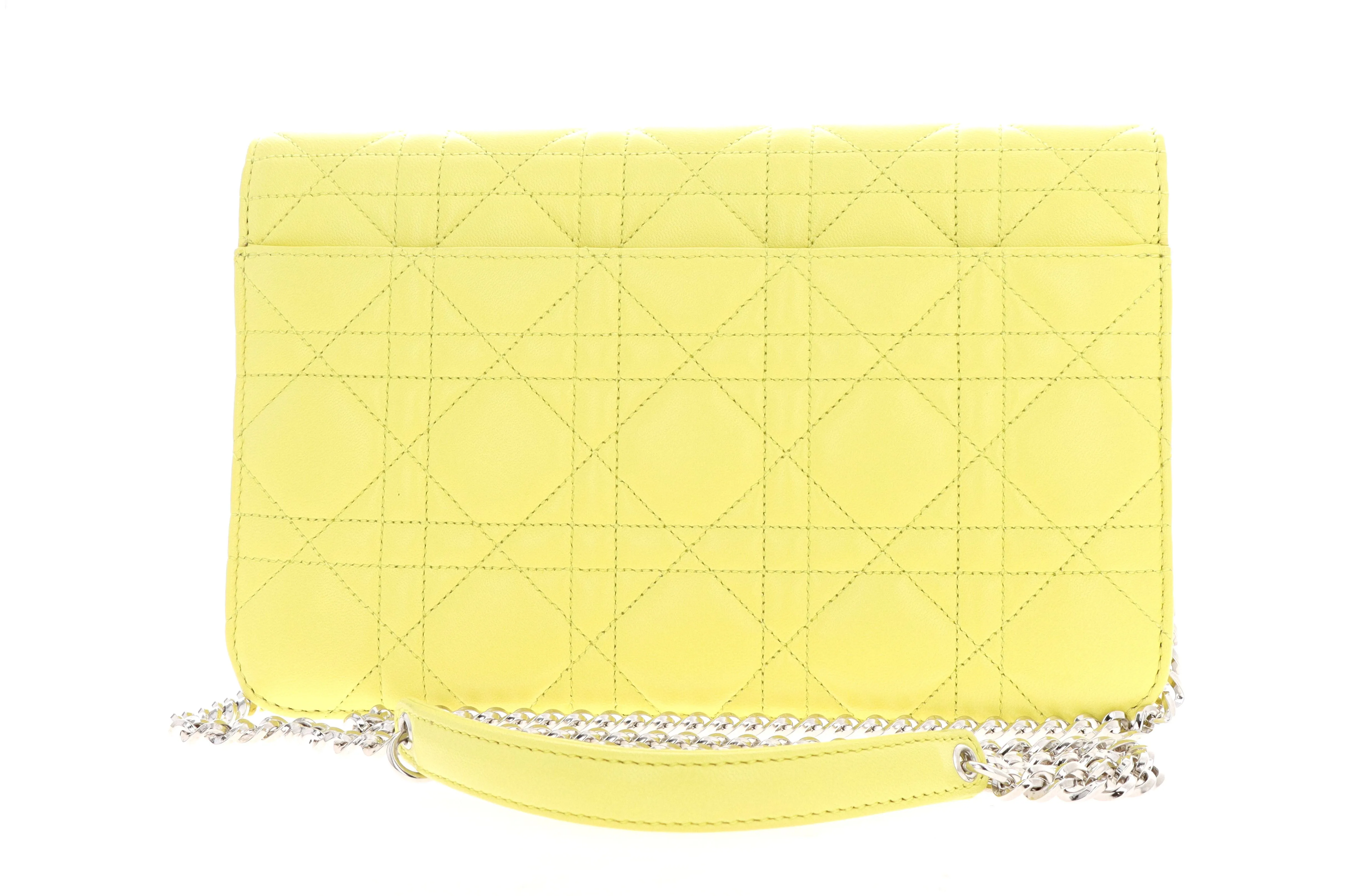 Christian Dior Cannage Quilted Leather Wallet On A Chain Bag