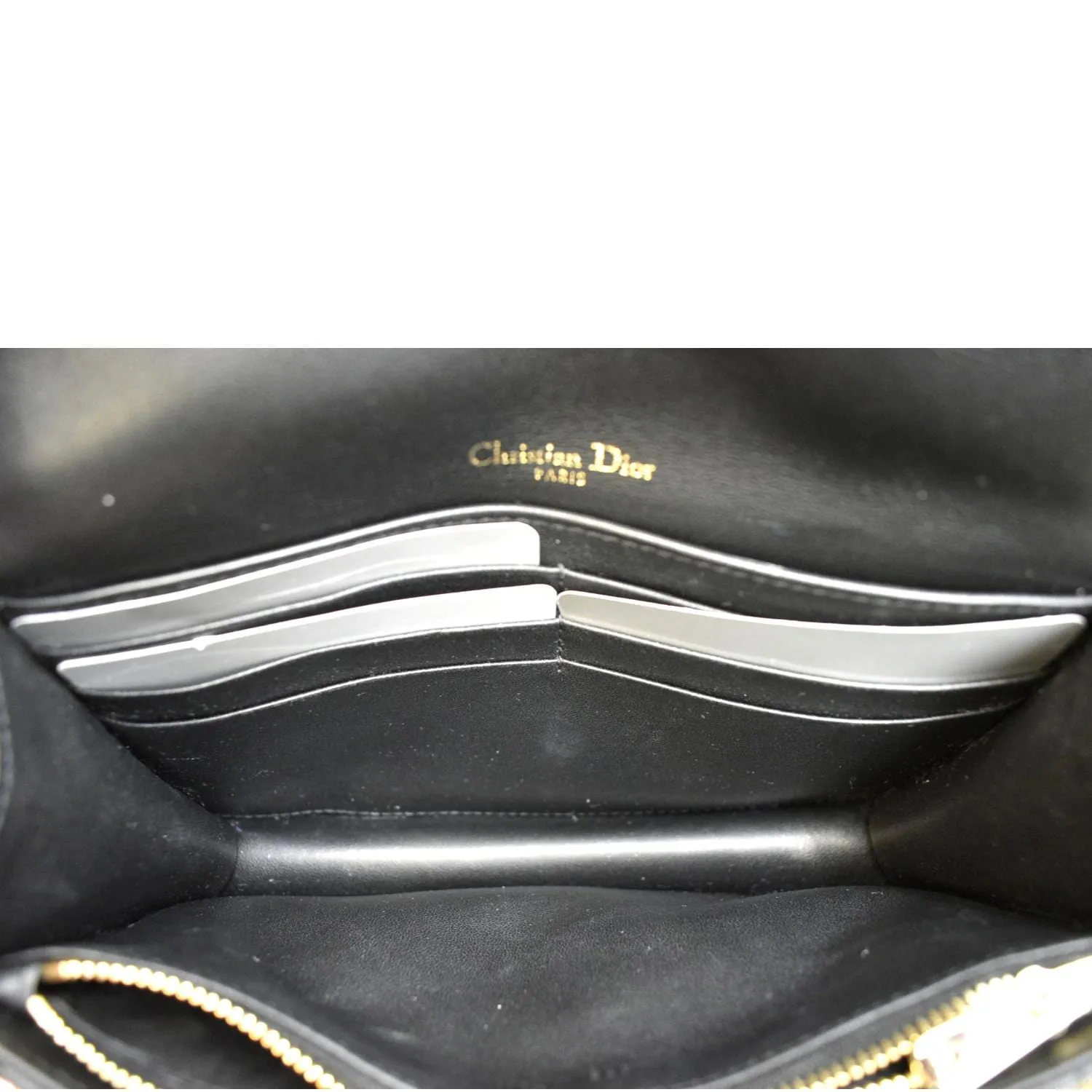CHRISTIAN DIOR Lady Dior Leather Shoulder Chain Wallet Black