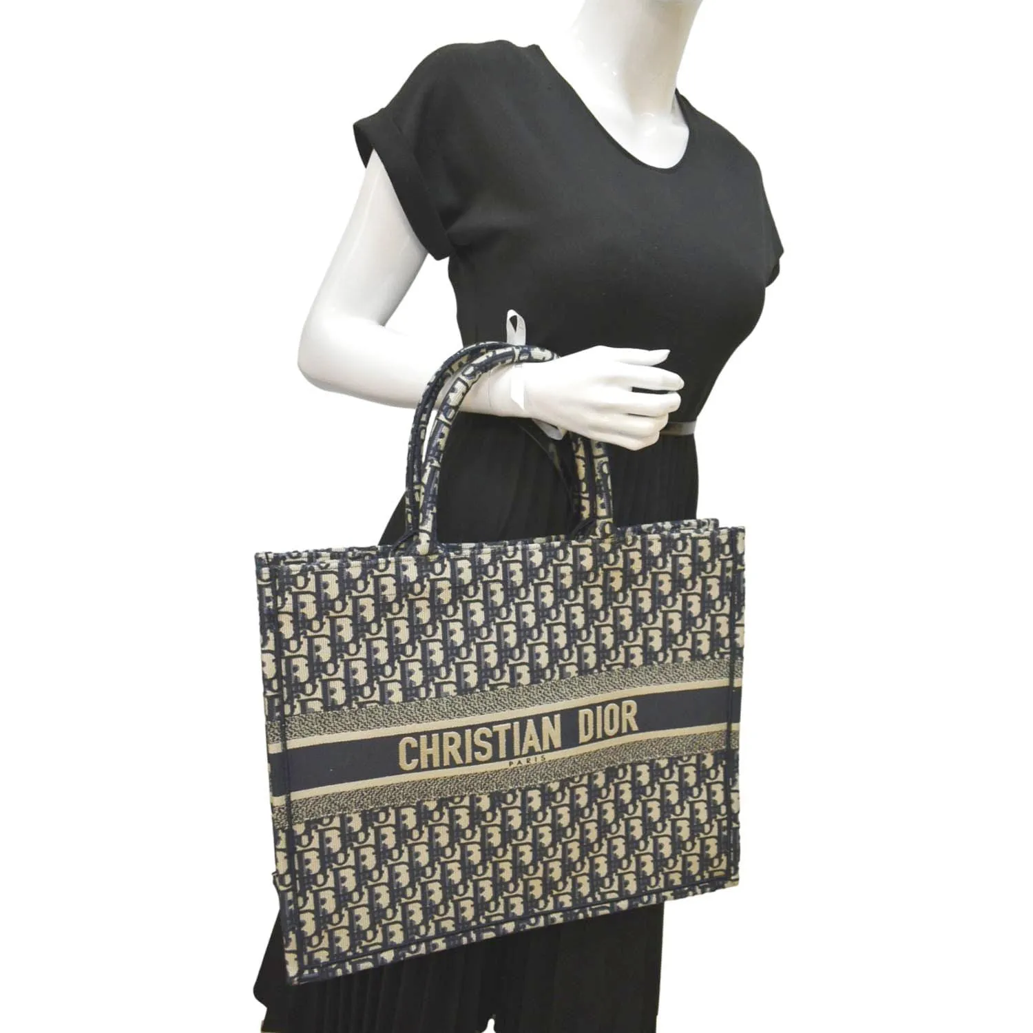 CHRISTIAN DIOR Large Book Oblique Embroidered Canvas Tote Bag Multicolor