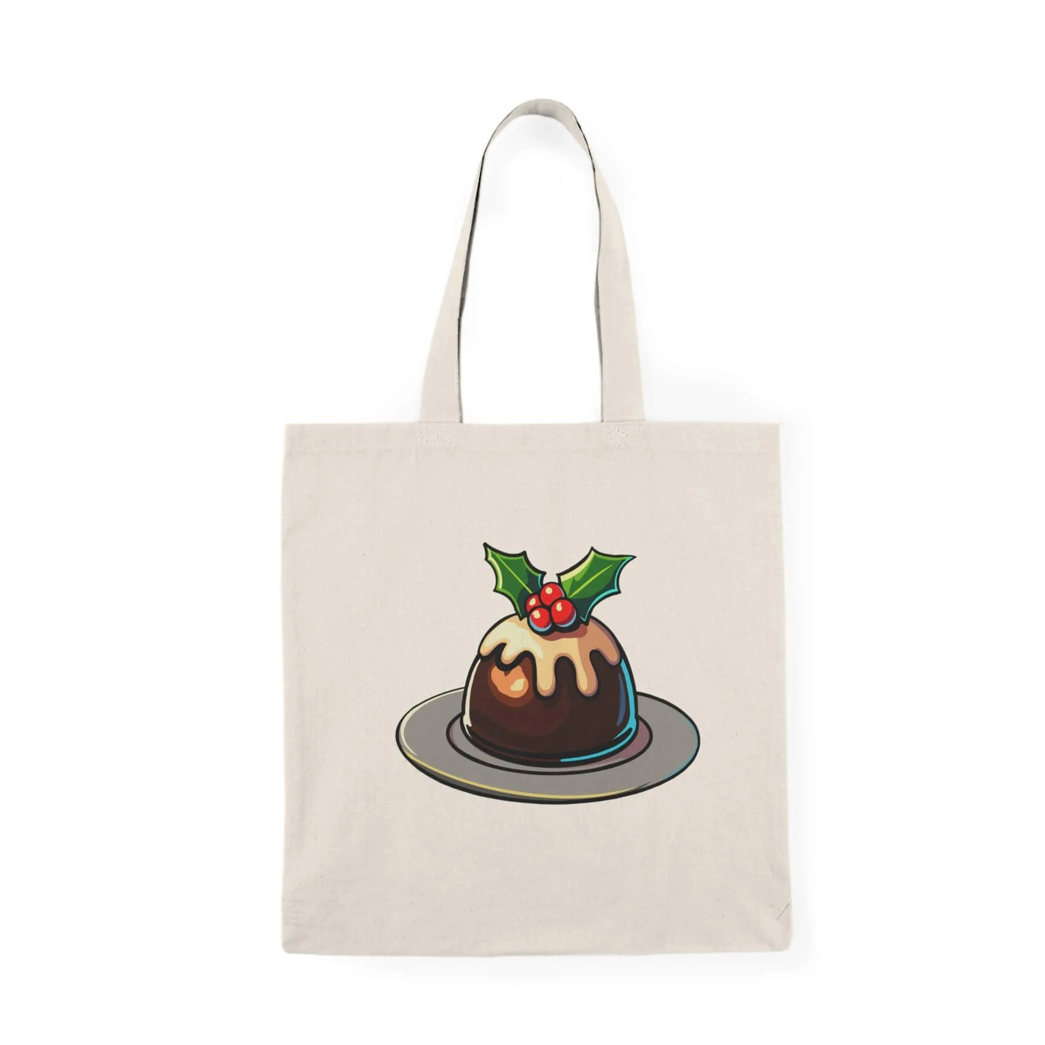 Christmas Pudding Tote Bag – Festive Recycled Cotton Eco Shopper – Holiday Gift Bag with Holly & Icing Design – Cute Xmas Tote