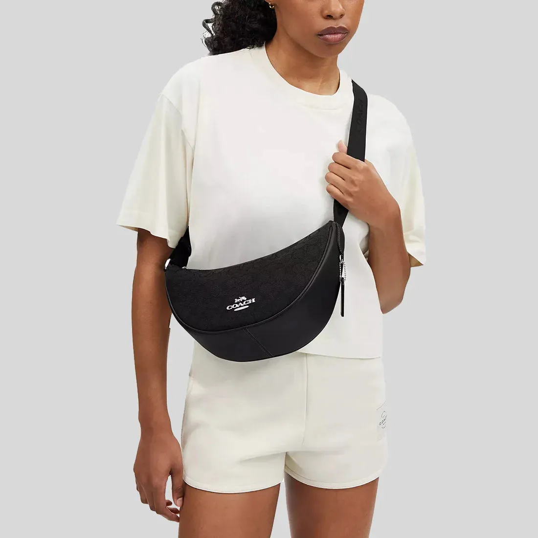 COACH Pace Shoulder Bag In Signature Jacquard Silver/Black RB-CT822