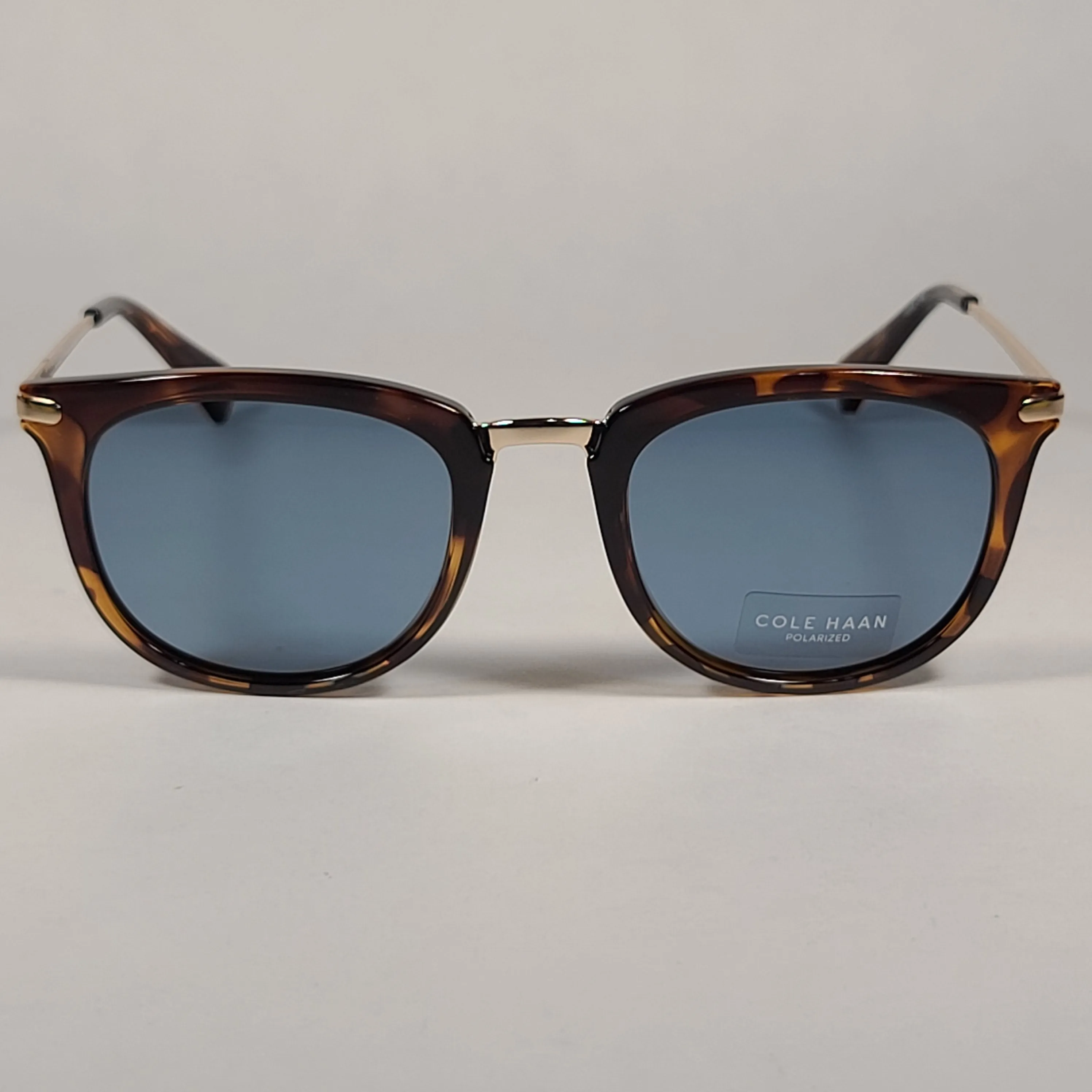 Cole Haan CH7036 215 Polarized Designer Sunglasses Brown Tortoise Gold Frame Blue Flash Lens