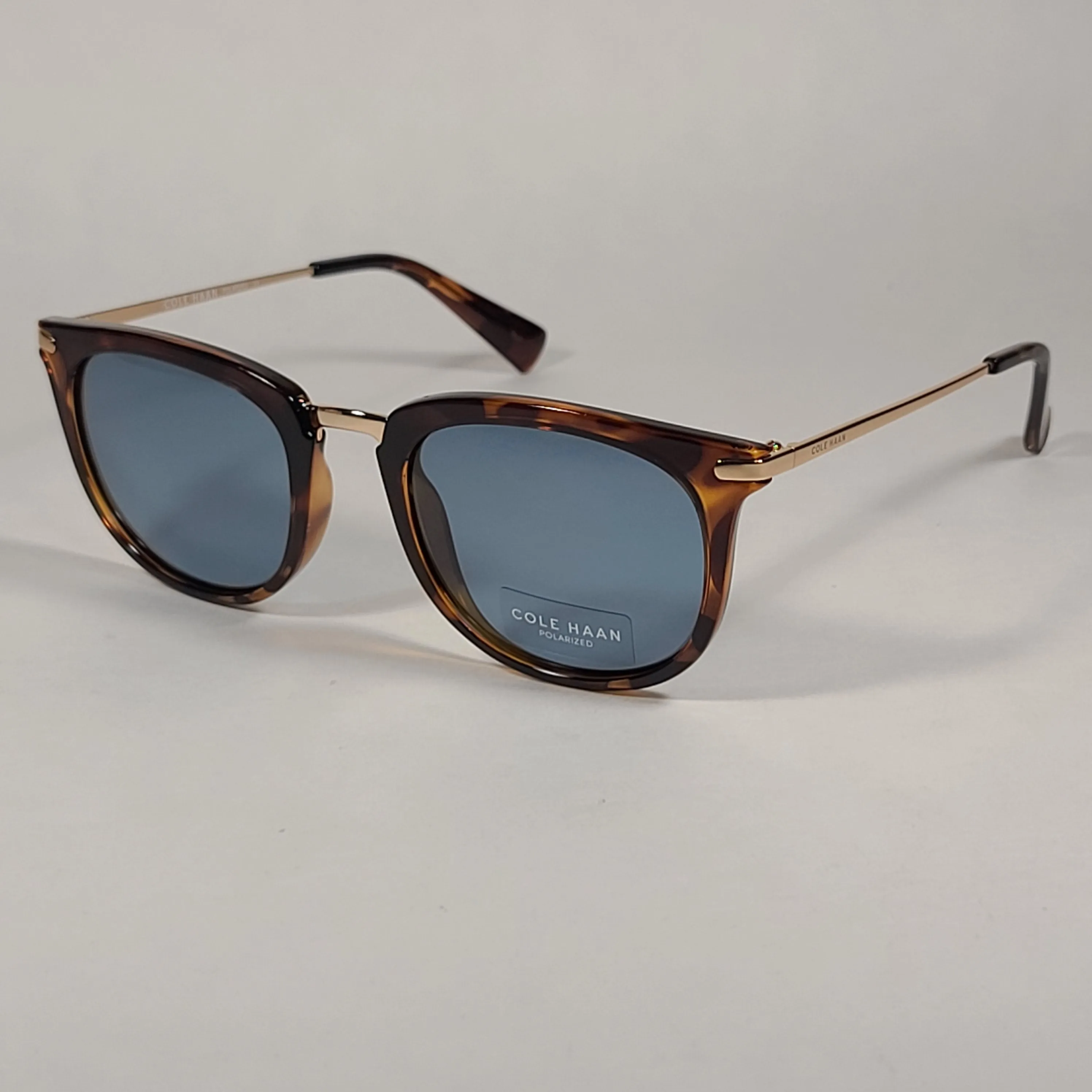 Cole Haan CH7036 215 Polarized Designer Sunglasses Brown Tortoise Gold Frame Blue Flash Lens