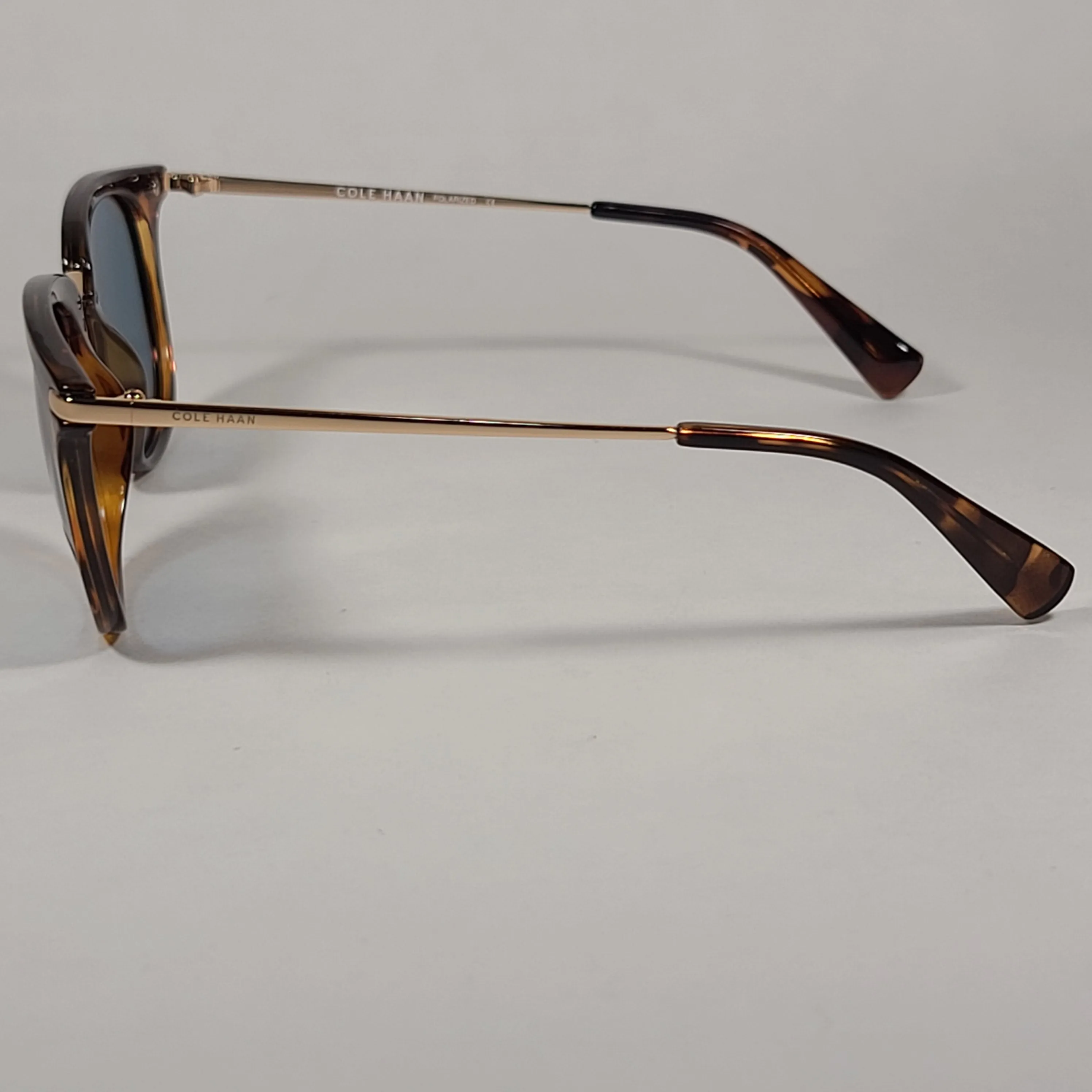 Cole Haan CH7036 215 Polarized Designer Sunglasses Brown Tortoise Gold Frame Blue Flash Lens