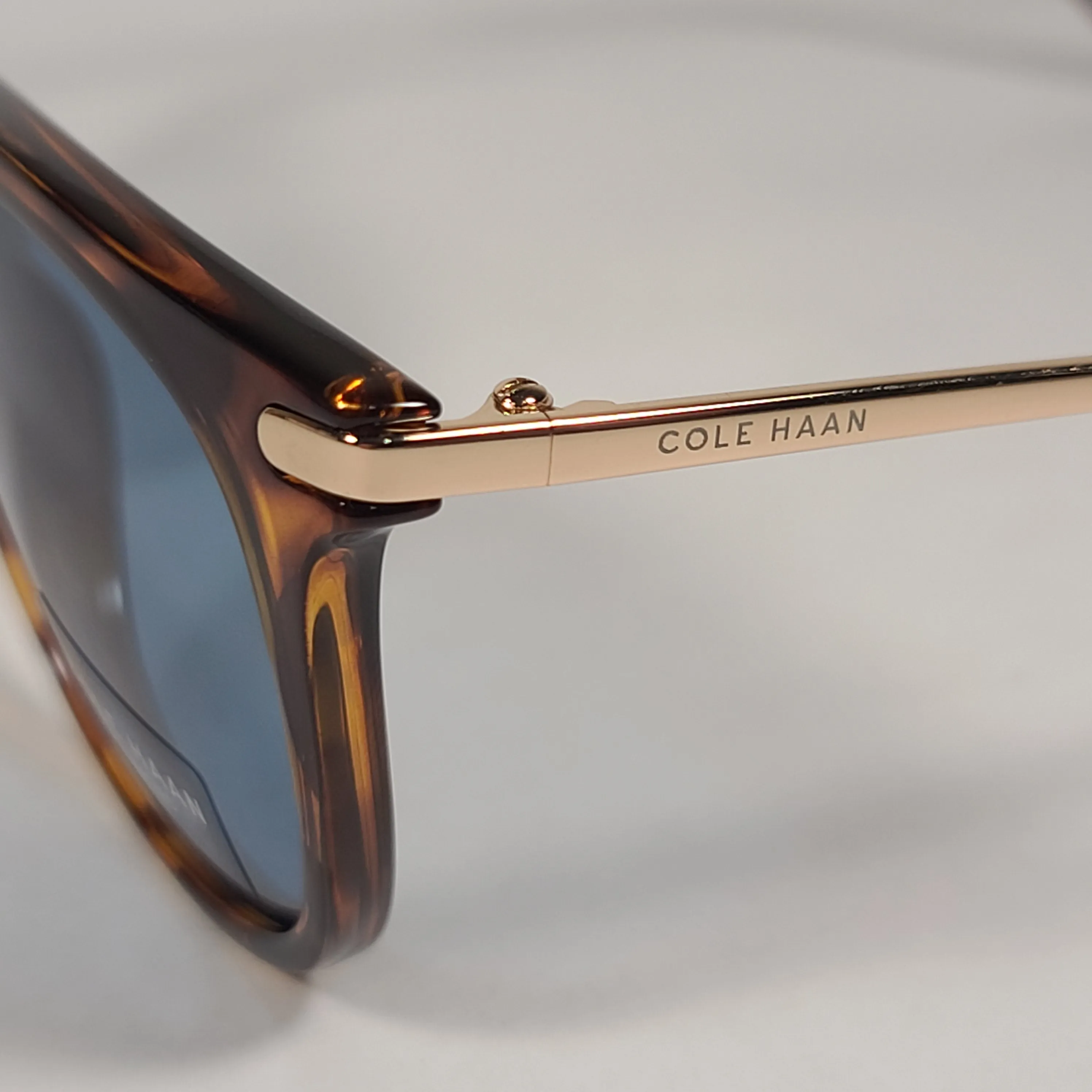 Cole Haan CH7036 215 Polarized Designer Sunglasses Brown Tortoise Gold Frame Blue Flash Lens