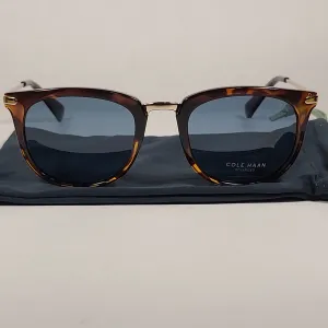 Cole Haan CH7036 215 Polarized Designer Sunglasses Brown Tortoise Gold Frame Blue Flash Lens