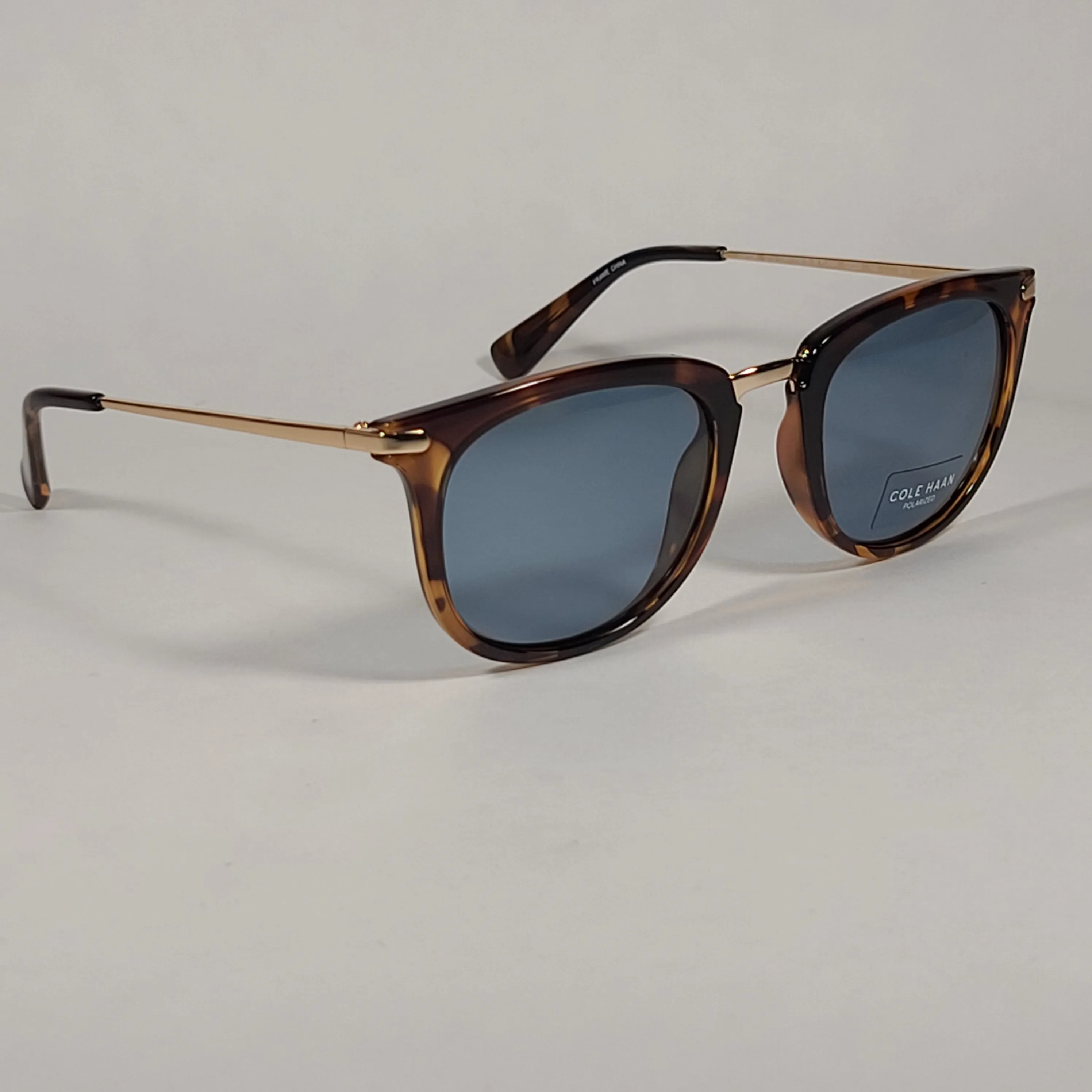 Cole Haan CH7036 215 Polarized Designer Sunglasses Brown Tortoise Gold Frame Blue Flash Lens