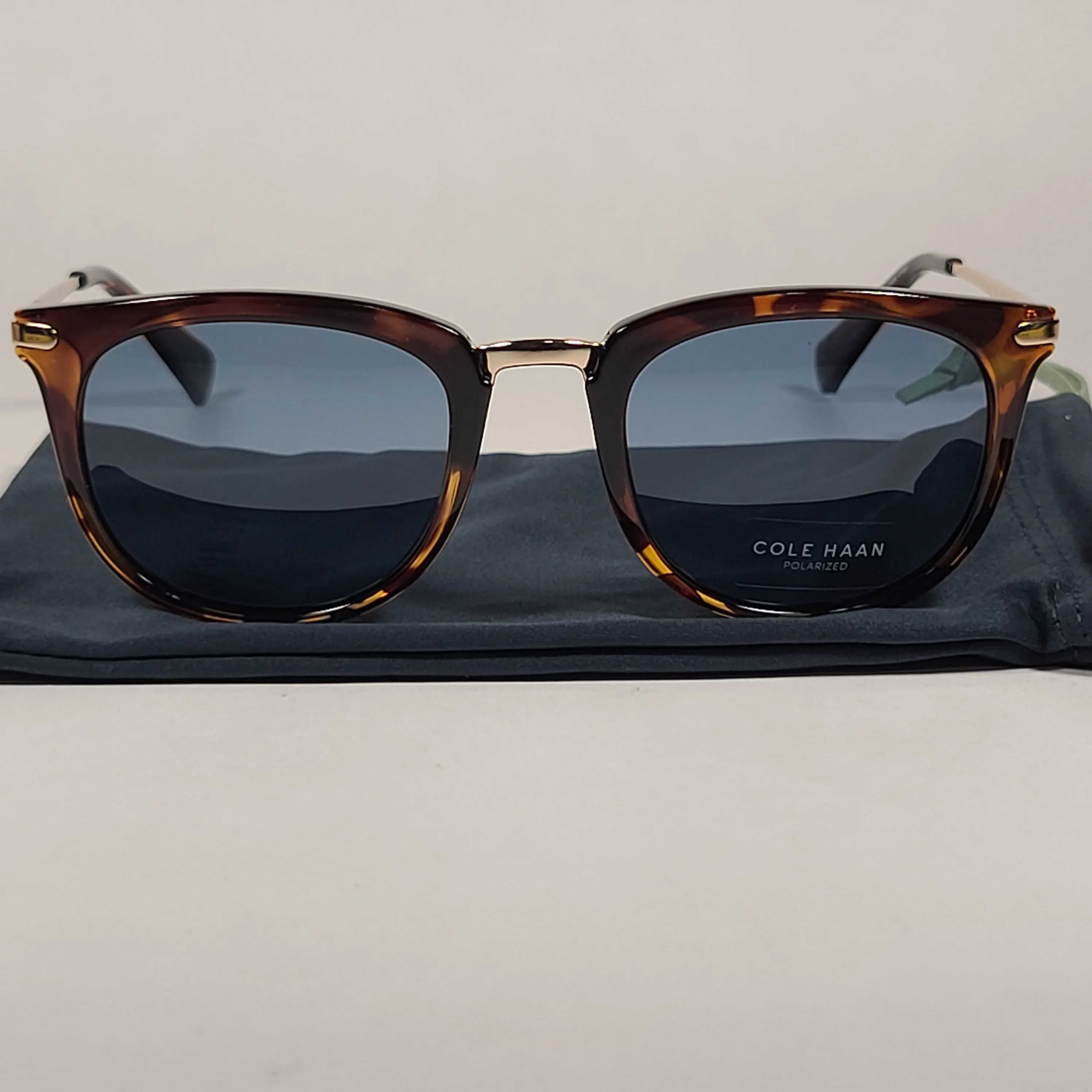 Cole Haan CH7036 215 Polarized Designer Sunglasses Brown Tortoise Gold Frame Blue Flash Lens