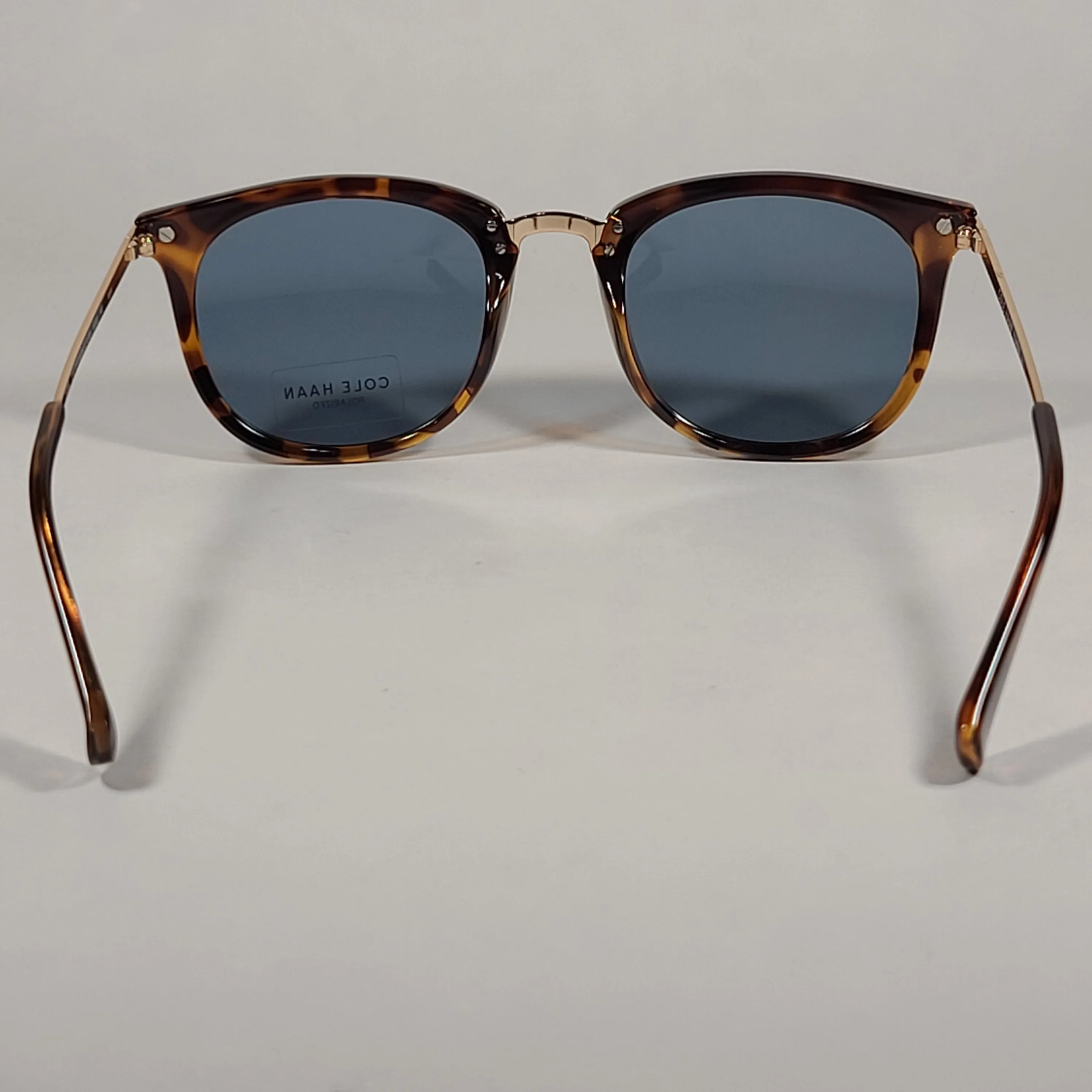 Cole Haan CH7036 215 Polarized Designer Sunglasses Brown Tortoise Gold Frame Blue Flash Lens