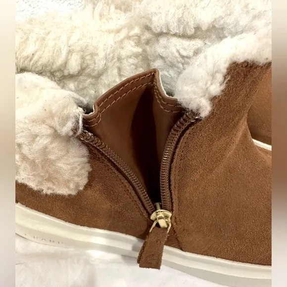 Cole Haan “Grandpro Rally” waterproof brown carmel suede bootie faux shearling