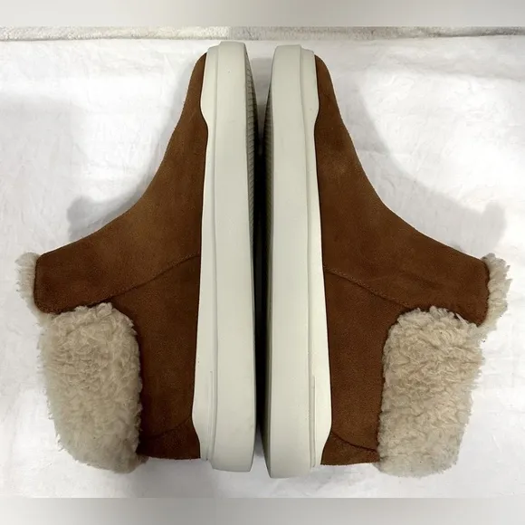 Cole Haan “Grandpro Rally” waterproof brown carmel suede bootie faux shearling