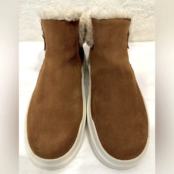 Cole Haan “Grandpro Rally” waterproof brown carmel suede bootie faux shearling
