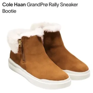 Cole Haan “Grandpro Rally” waterproof brown carmel suede bootie faux shearling