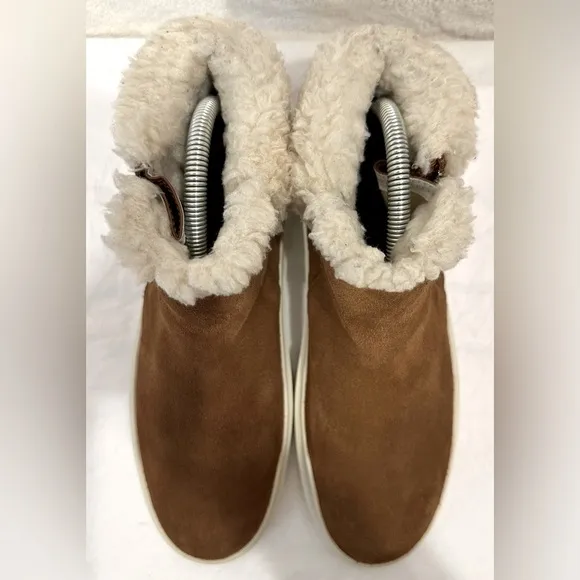 Cole Haan “Grandpro Rally” waterproof brown carmel suede bootie faux shearling
