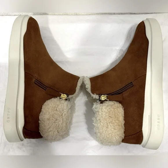 Cole Haan “Grandpro Rally” waterproof brown carmel suede bootie faux shearling