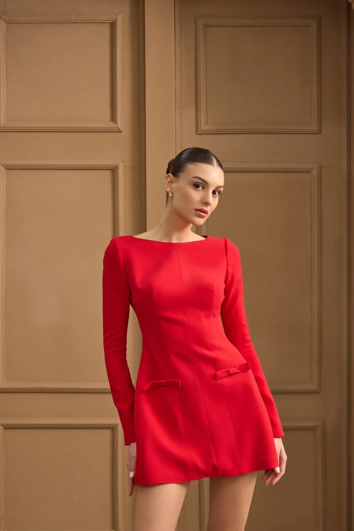 Colette mini long sleeve dress with bows
