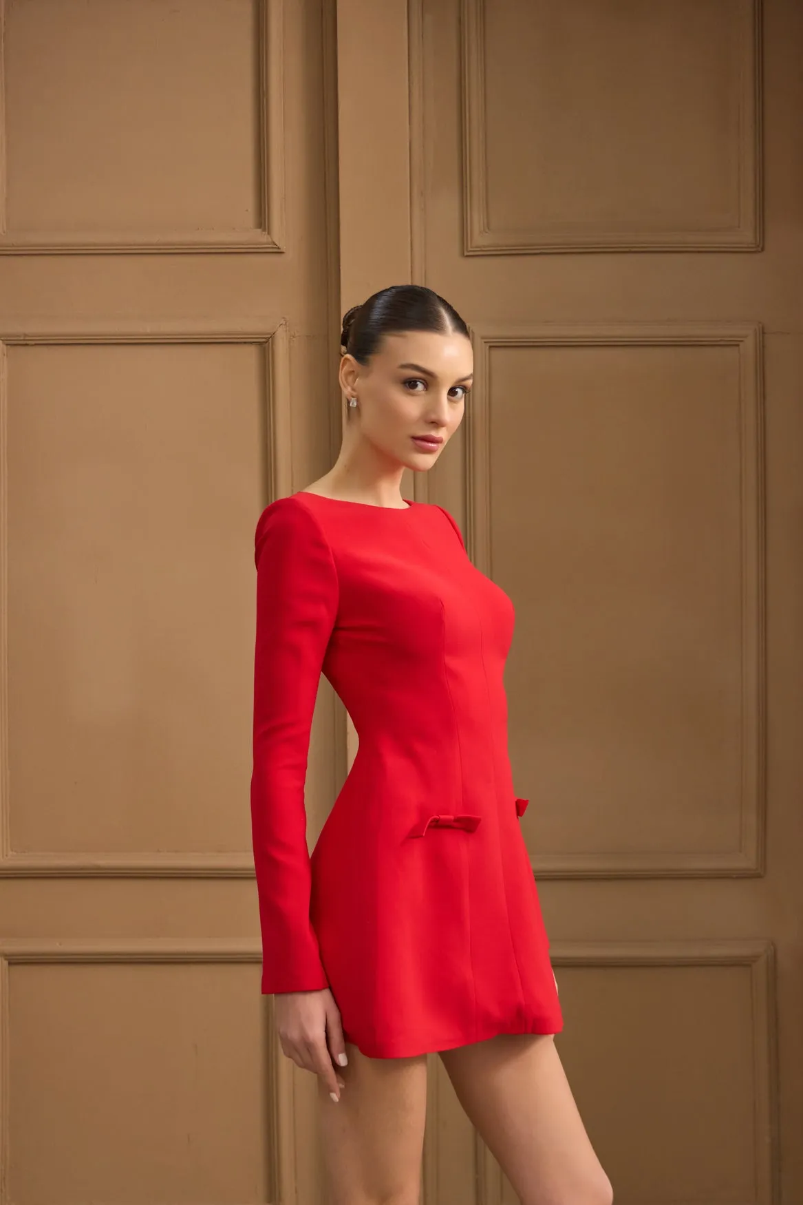 Colette mini long sleeve dress with bows