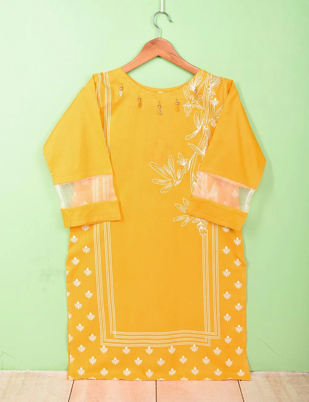 Cotton Printed Stitched Kurti - (TS-081C-Yellow)