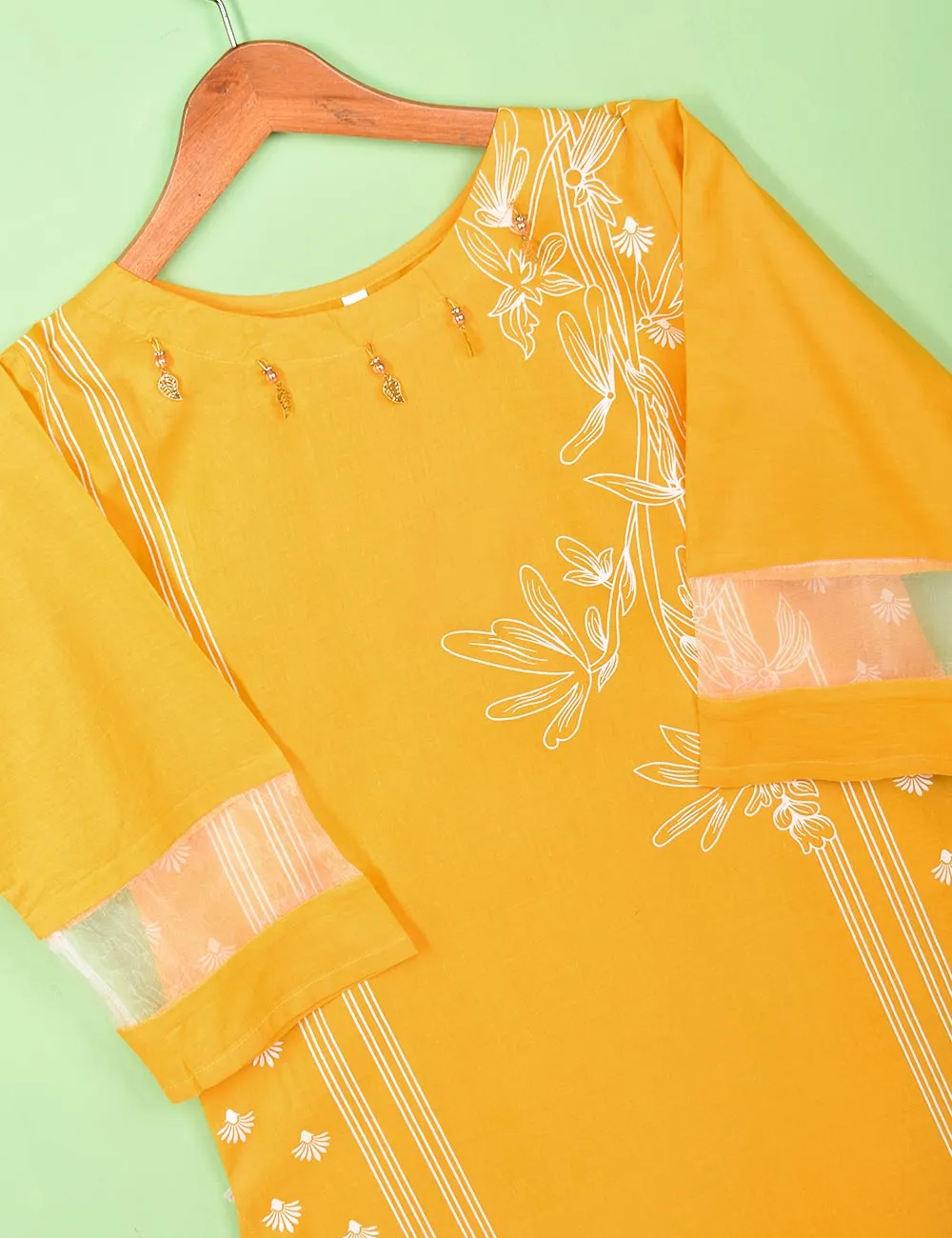 Cotton Printed Stitched Kurti - (TS-081C-Yellow)