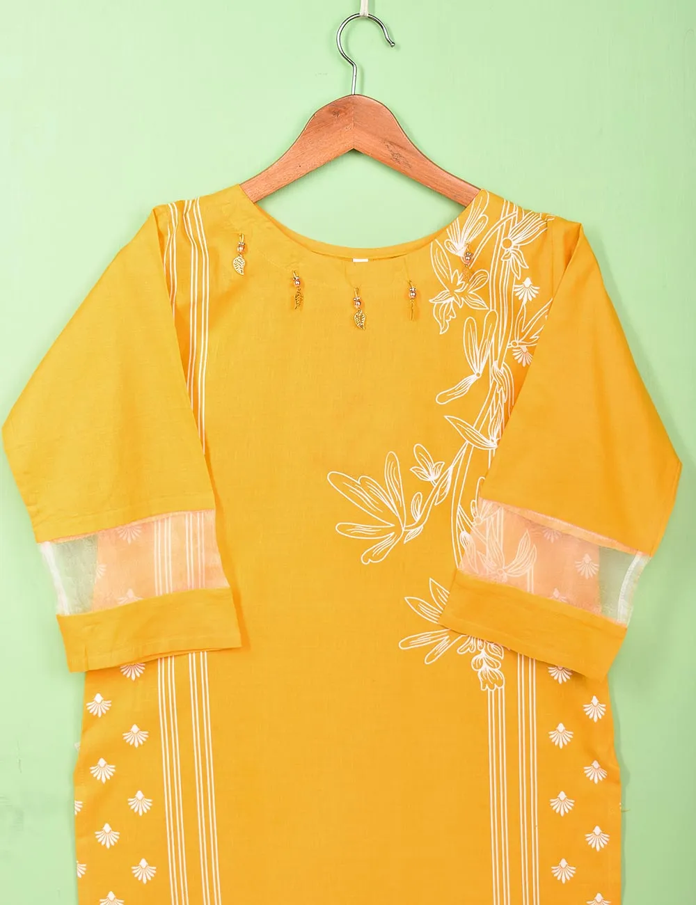 Cotton Printed Stitched Kurti - (TS-081C-Yellow)