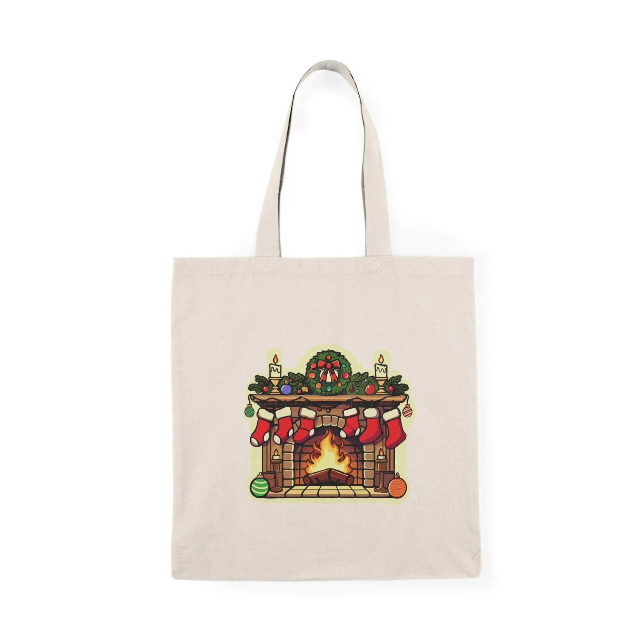 Cozy Fireplace Christmas Tote Bag | Festive Recycled Holiday Shopper