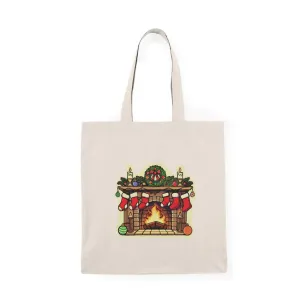 Cozy Fireplace Christmas Tote Bag | Festive Recycled Holiday Shopper