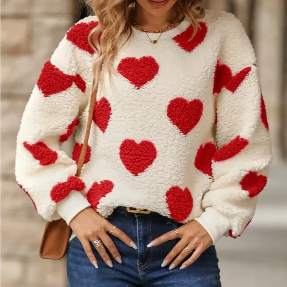 Cozy fuzzy hearts sweatshirt black
