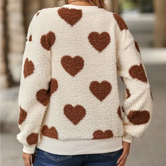 Cozy fuzzy hearts sweatshirt black