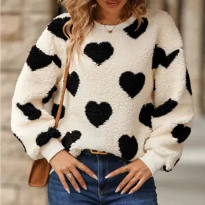 Cozy fuzzy hearts sweatshirt black