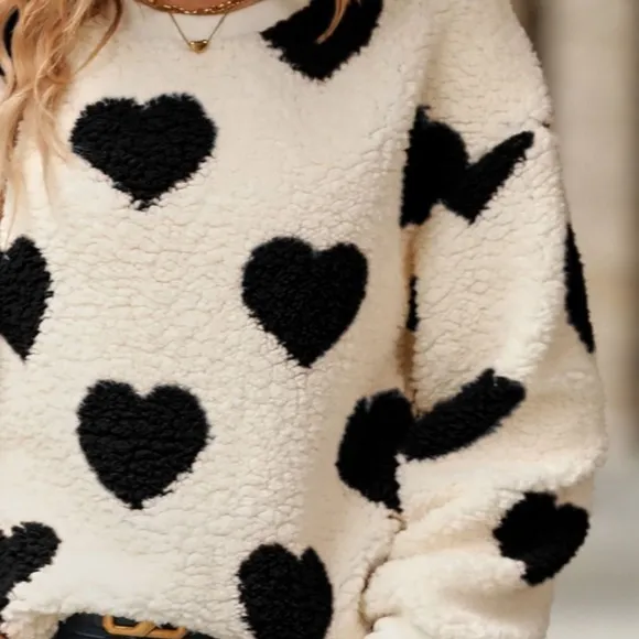 Cozy fuzzy hearts sweatshirt black