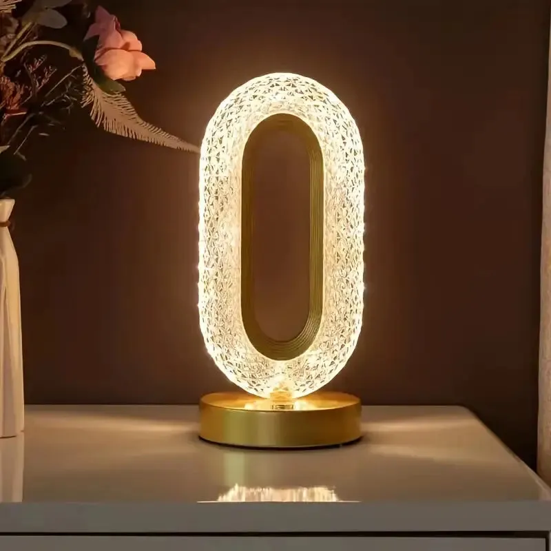 Cozy Nights Crystal Oval Table Lamp with Gold Base