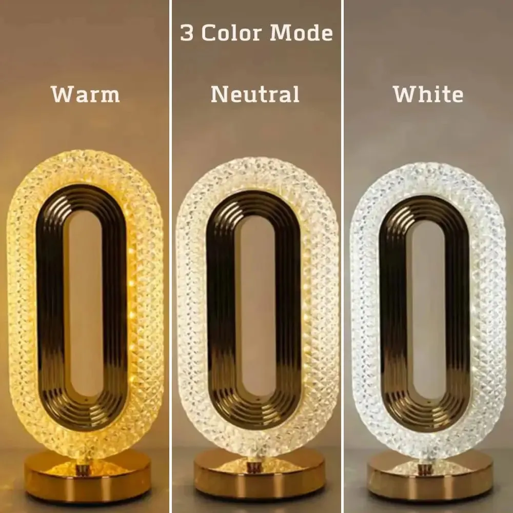 Cozy Nights Crystal Oval Table Lamp with Gold Base