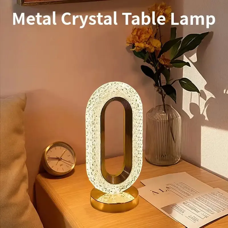 Cozy Nights Crystal Oval Table Lamp with Gold Base