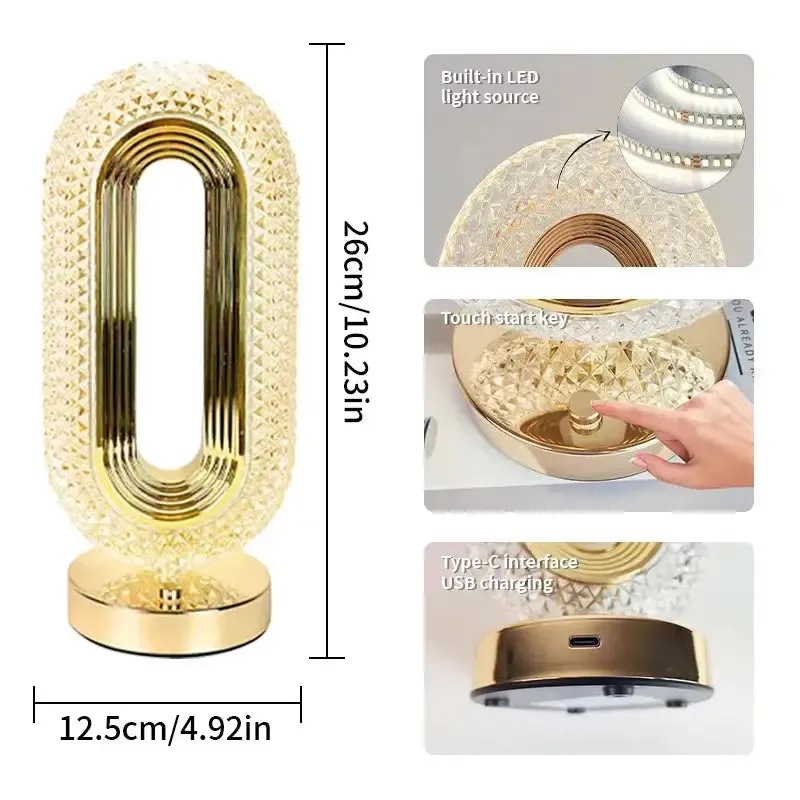 Cozy Nights Crystal Oval Table Lamp with Gold Base
