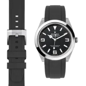 Curved End Rubber Strap for Rolex Explorer I 40mm with Tang Buckle