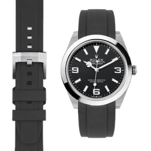 Curved End Rubber Strap for Rolex Explorer I 40mm with Tang Buckle