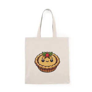 Cute Mince Pie Tote Bag – Eco Christmas Shopping Bag – Recycled Cotton Holiday Market Tote – Kawaii Xmas Foodie Gift Idea