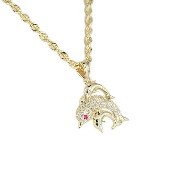 CZ Dolphin Family Pendant