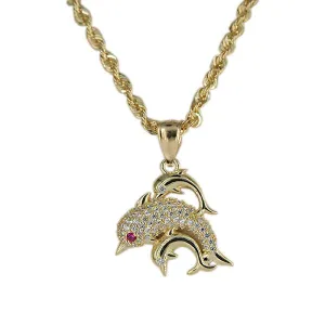CZ Dolphin Family Pendant