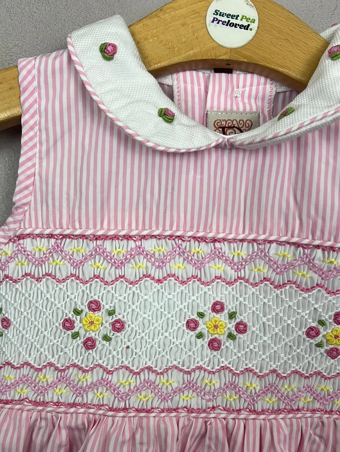 D Embroidery Smocked Pink Dress 2y