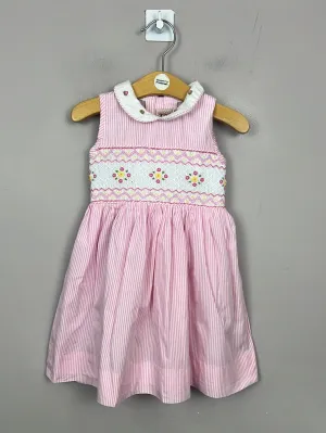 D Embroidery Smocked Pink Dress 2y