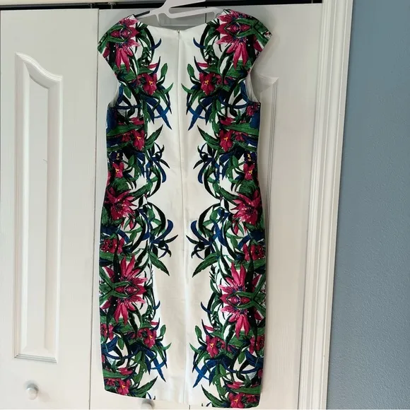 David Meister Floral Tropical Print Cap Sleeve Dress Size 10