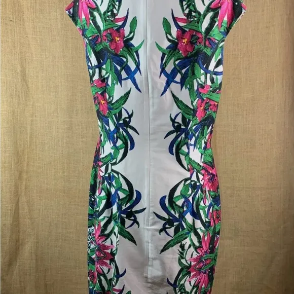 David Meister Floral Tropical Print Cap Sleeve Dress Size 10