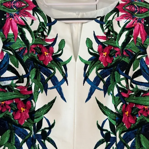 David Meister Floral Tropical Print Cap Sleeve Dress Size 10