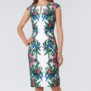 David Meister Floral Tropical Print Cap Sleeve Dress Size 10