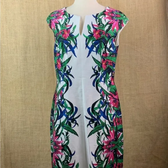 David Meister Floral Tropical Print Cap Sleeve Dress Size 10